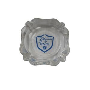 Vintage Glassware By Federal Ashtray 4" Clear Square Advertising